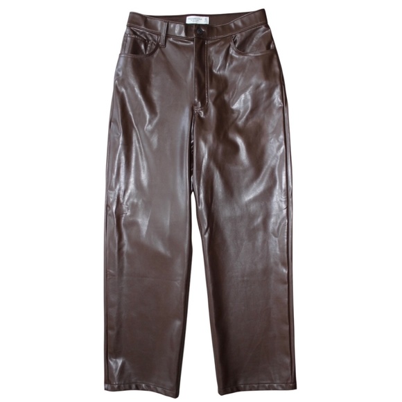 Abercrombie & Fitch High Rise Faux Leather Pants- Brown Curve Love Size 30 Short - Picture 7 of 16